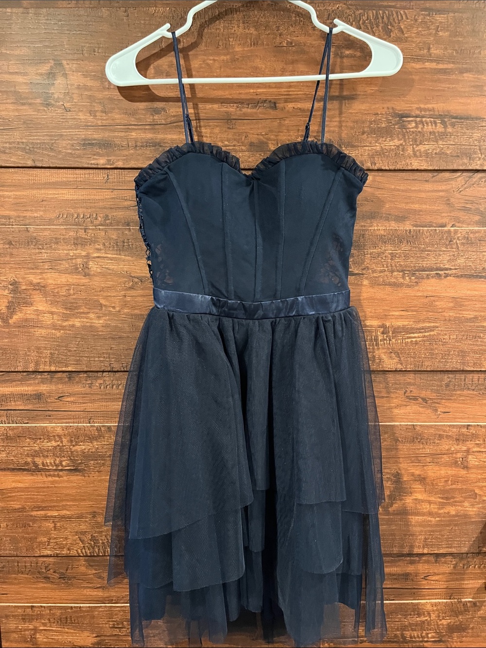 Navy Layered Tulle Party Dress with Sweetheart Bodice
